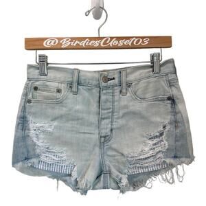 American Eagle High Rise Festival Light Blue Wash Distressed Shorts Casual  2